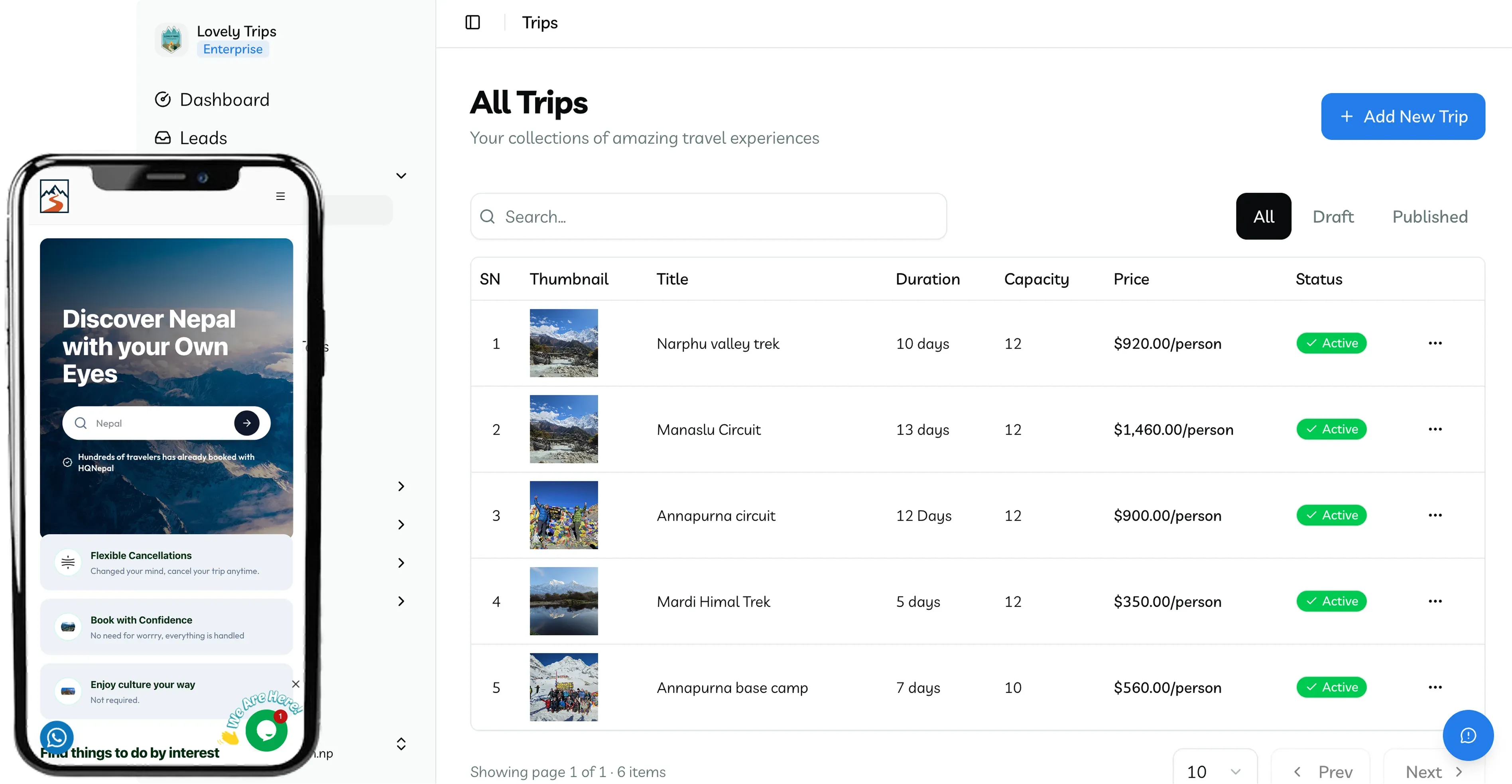 TripEleven trip and website dashboard
