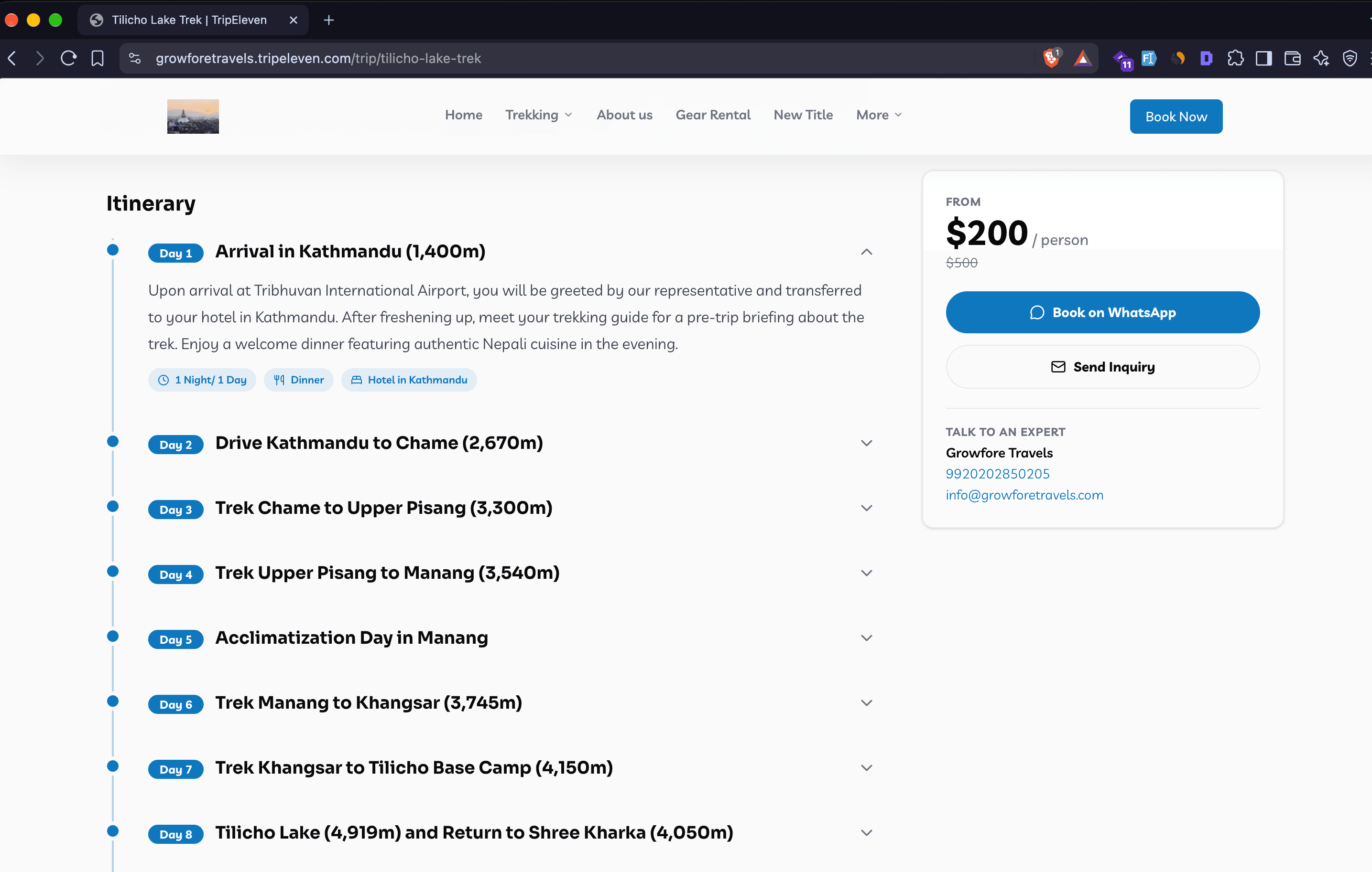 Published trip website