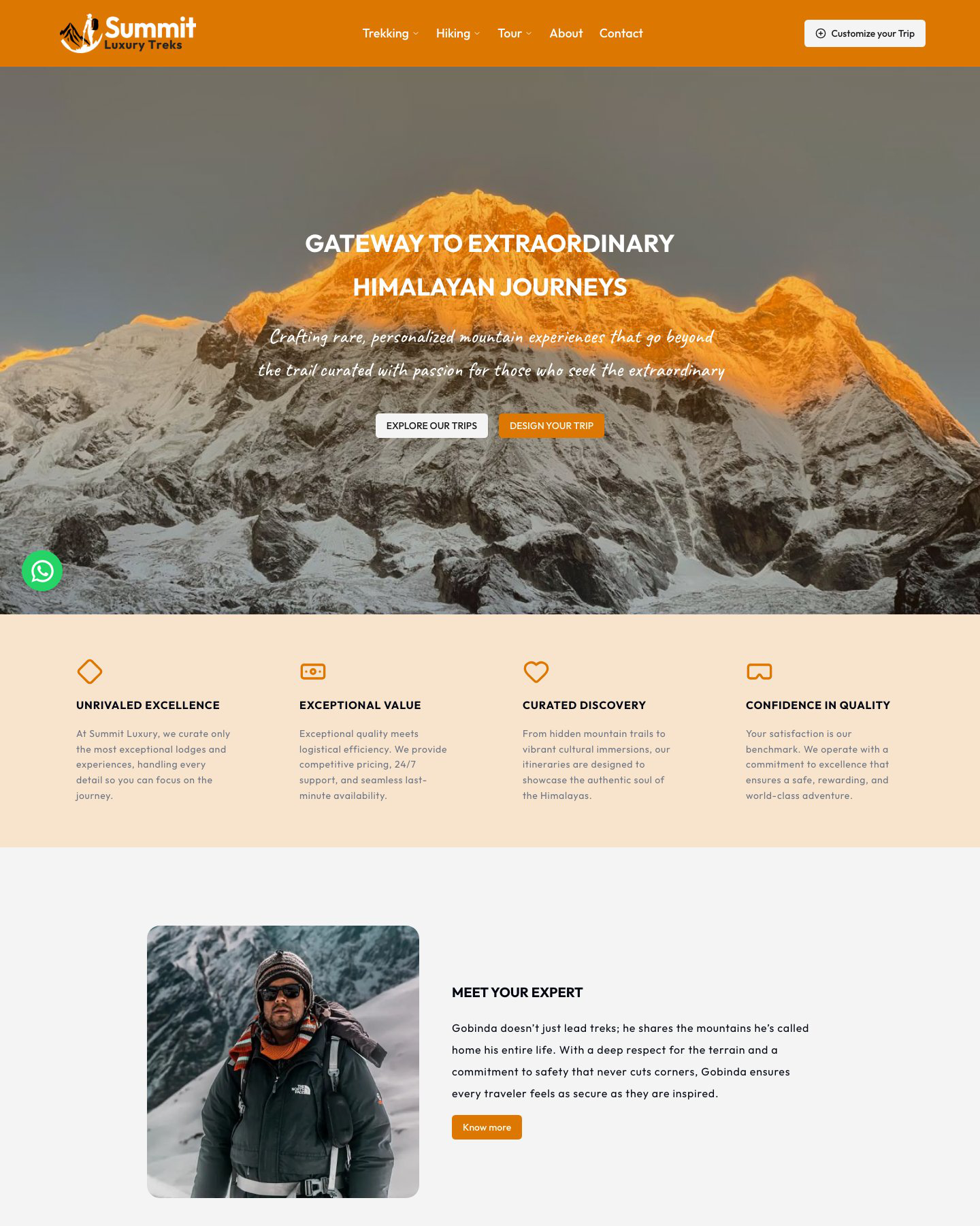 Summit Luxury Treks website