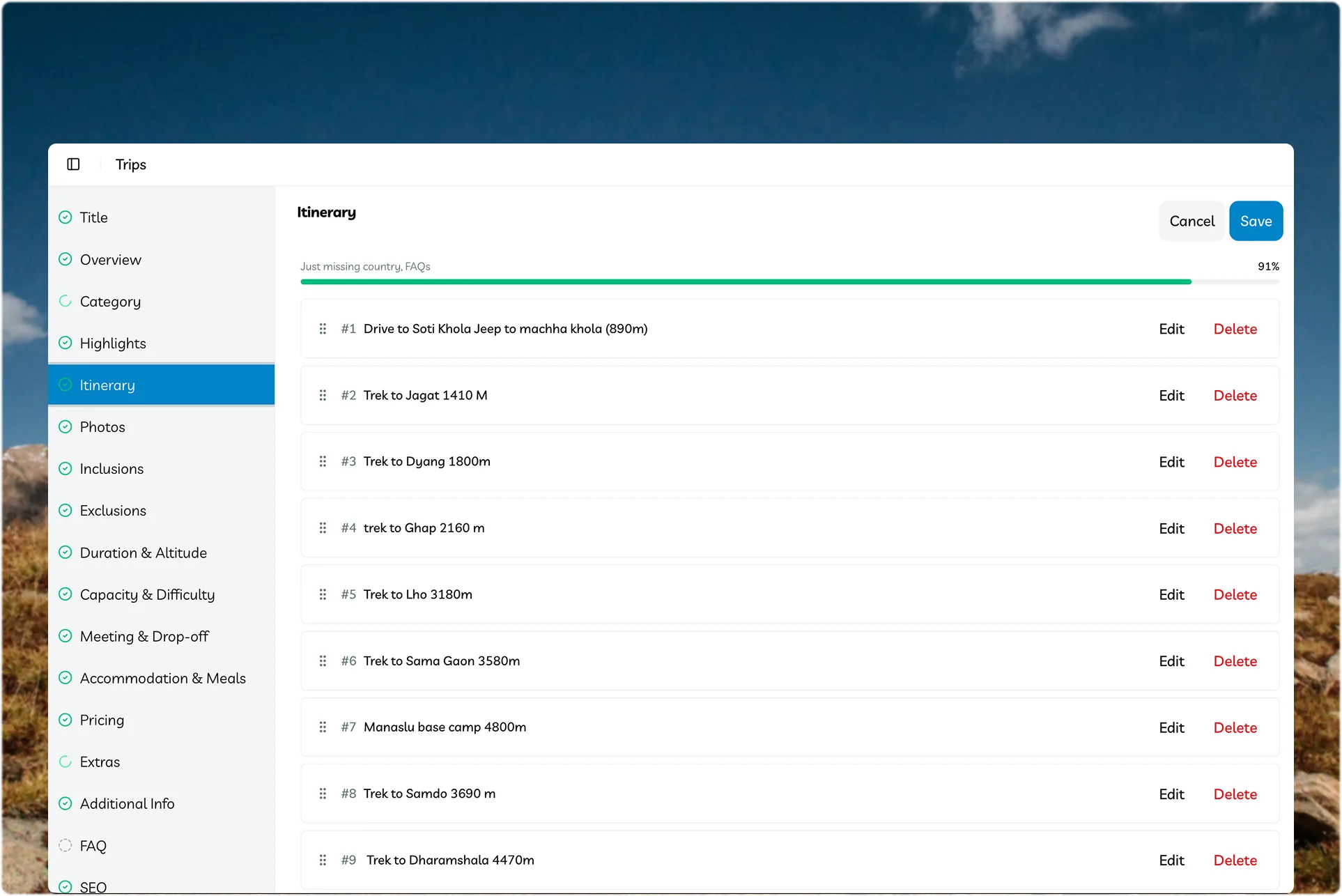 Trip itinerary editor