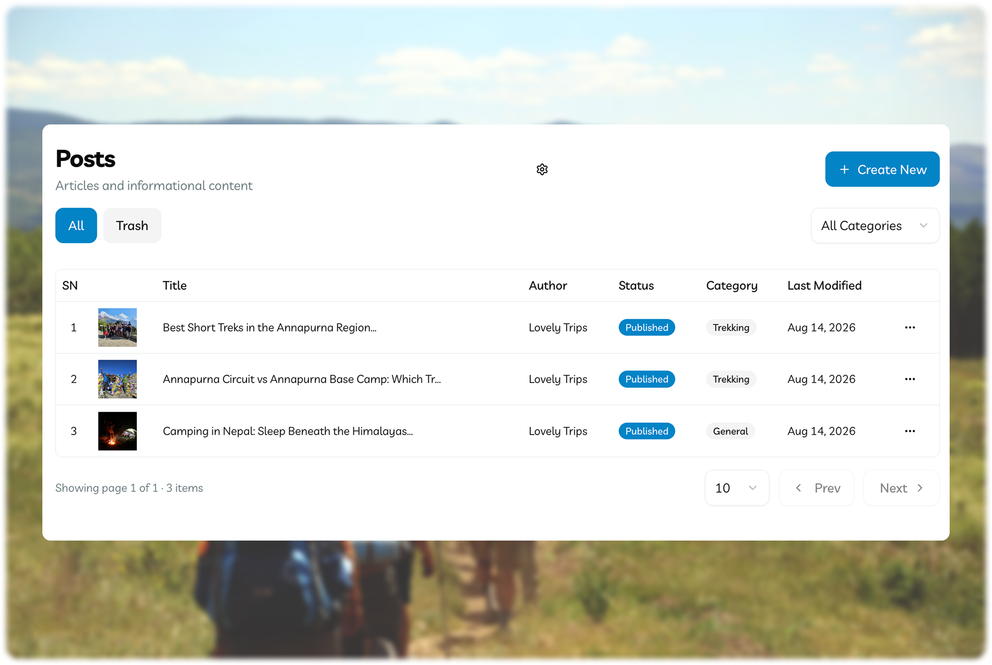 Blog posts managed in TripEleven