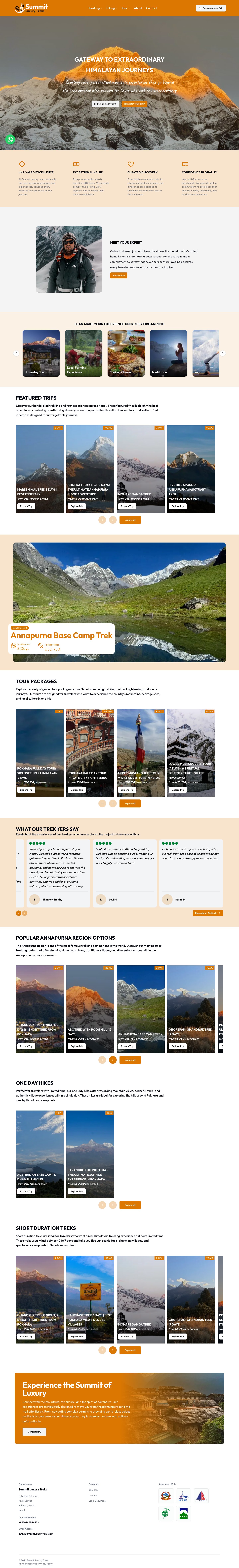 Summit Luxury Treks website
